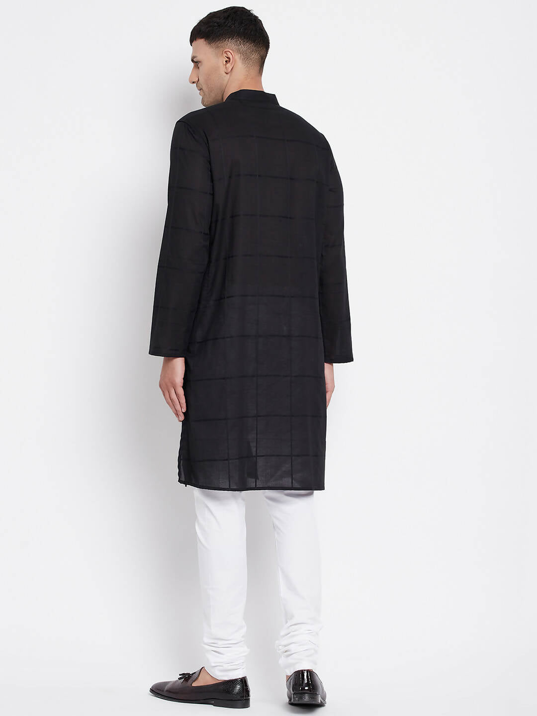 Even Apparels Pure Cotton Men's Kurta in Black Color With Band Collar - Distacart