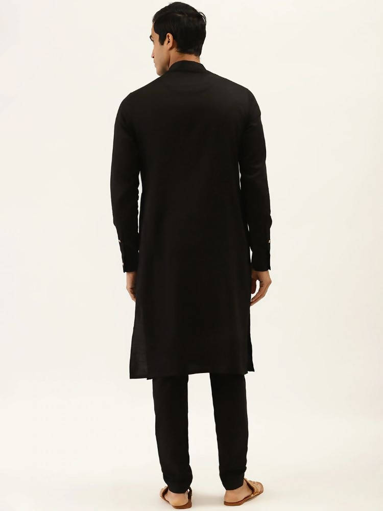 Manyavar Men Black Solid Kurta with Pyjamas - Distacart