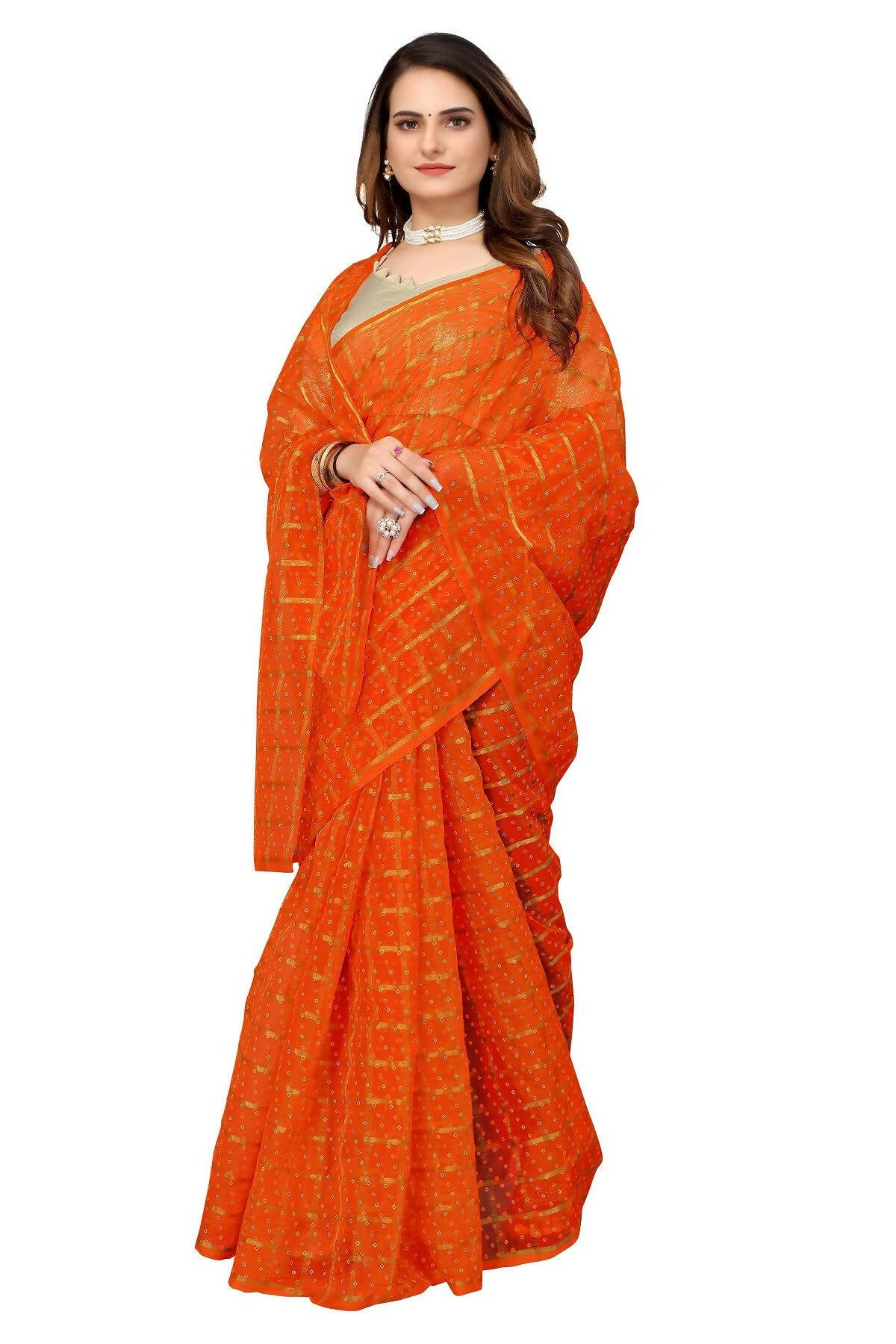 Vamika Orange Jari Work Chiffon Saree (GARVITA ORANGE) - Distacart