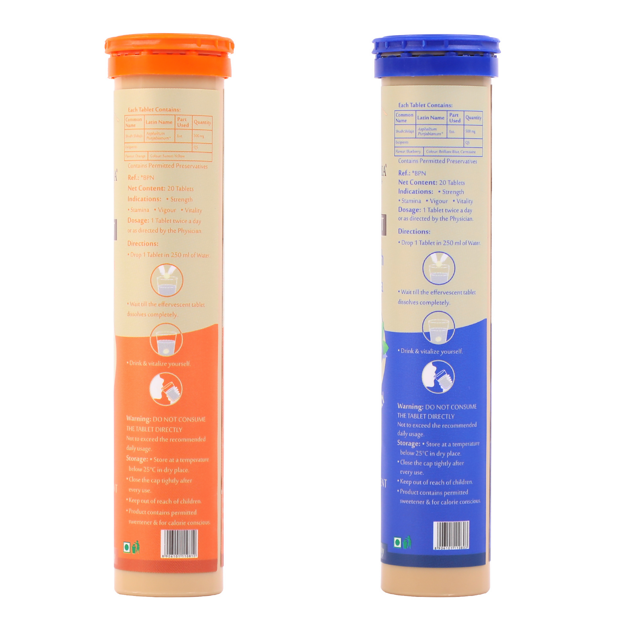 Upakarma Ayurveda Pure SJ Effervescent Tablets in 2 Unique Flavors (Orange & Blueberry) Combo - Distacart