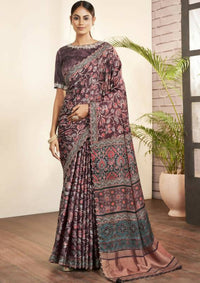 Thumbnail for Purple Gajji Silk Floral Print with Hand work Border Saree - Norita Nirvi - Distacart