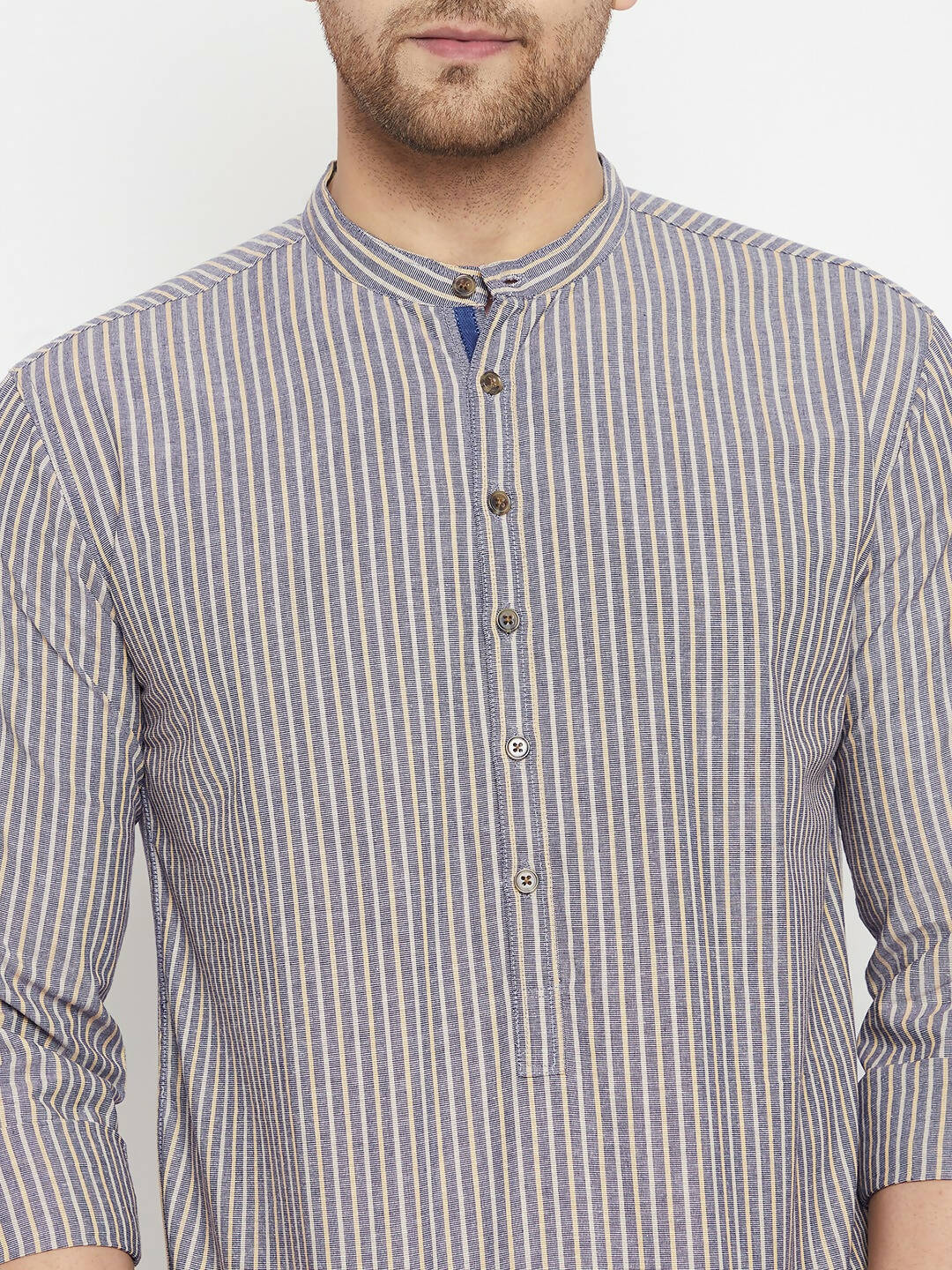 Even Apparels Grey Pure Cotton Short Men's Kurta With Band Collar - Distacart