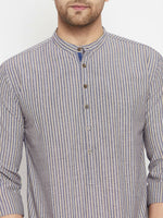 Thumbnail for Even Apparels Grey Pure Cotton Short Men's Kurta With Band Collar - Distacart