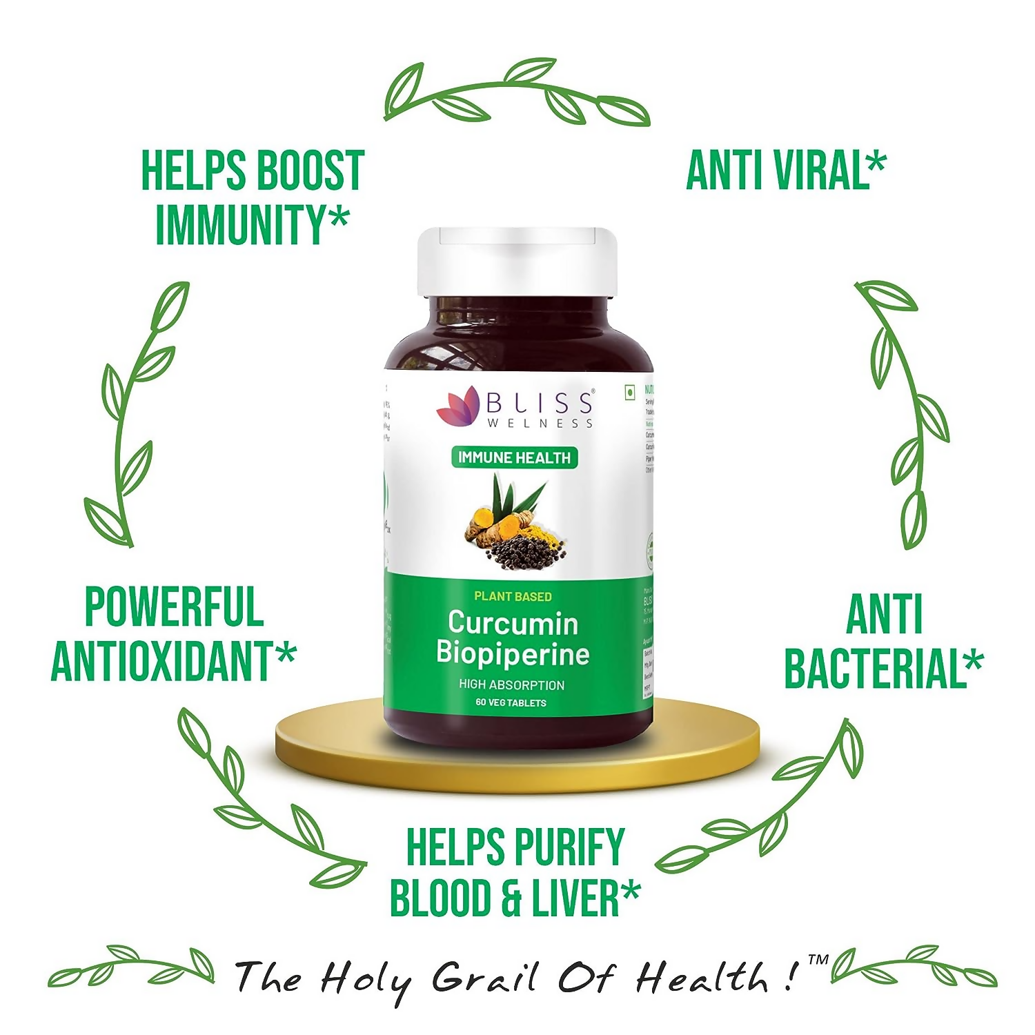 Bliss Welness Curcumin Biopiperine Tablets - Distacart