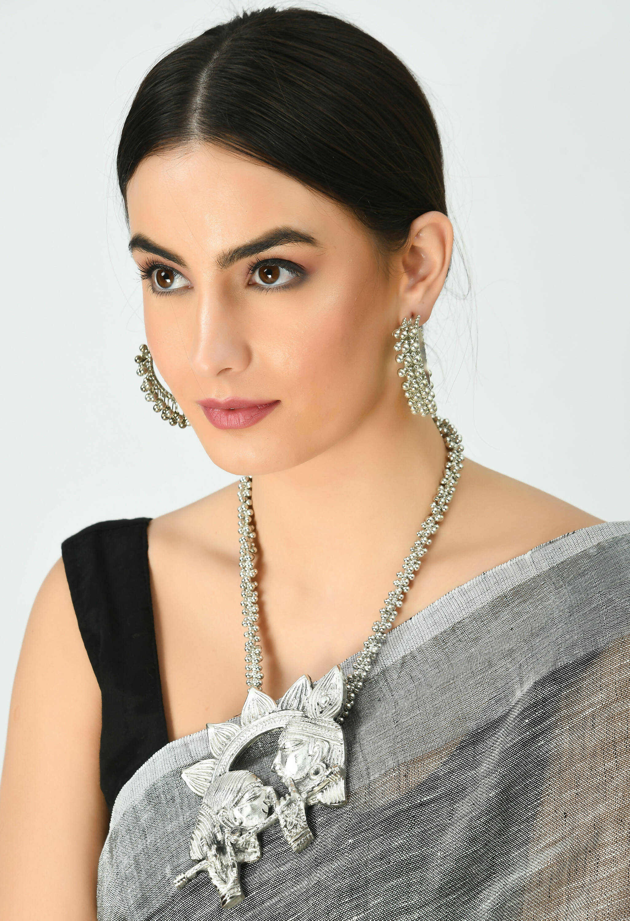 Mominos Fashion Johar Kamal Oxidised Silver-Plated Brass Finish Radha Kishan Long Necklace For Women (Silver) - Distacart