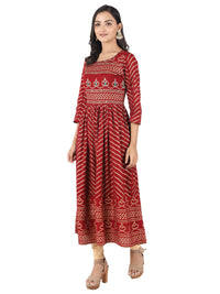Thumbnail for NOZ2TOZ Women's Bandhani Print & Hand Work Anarkali Rayon Maroon Kurti - Distacart