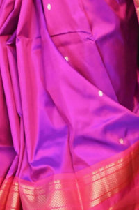 Thumbnail for Very Much Indian Raaga Handloom Pure Silk Gleaming Violet Paithani With Pink Border And Pallu - Distacart