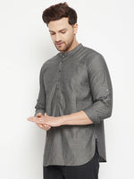 Thumbnail for Even Apparels Grey Pure Cotton Short Men's Kurta With Band Collar - Distacart
