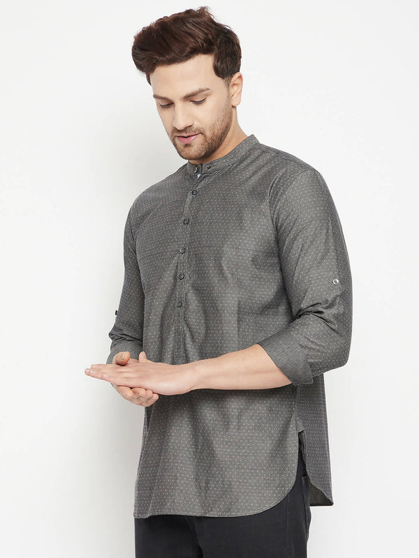 Even Apparels Grey Pure Cotton Short Men's Kurta With Band Collar - Distacart