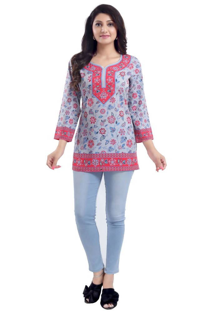 Snehal Creations Ash Gray Faux Crepe Short Kurti Tunic