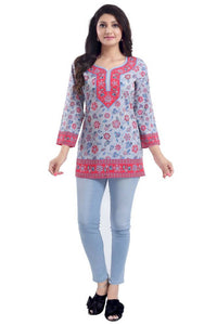 Thumbnail for Snehal Creations Ash Gray Faux Crepe Short Kurti Tunic