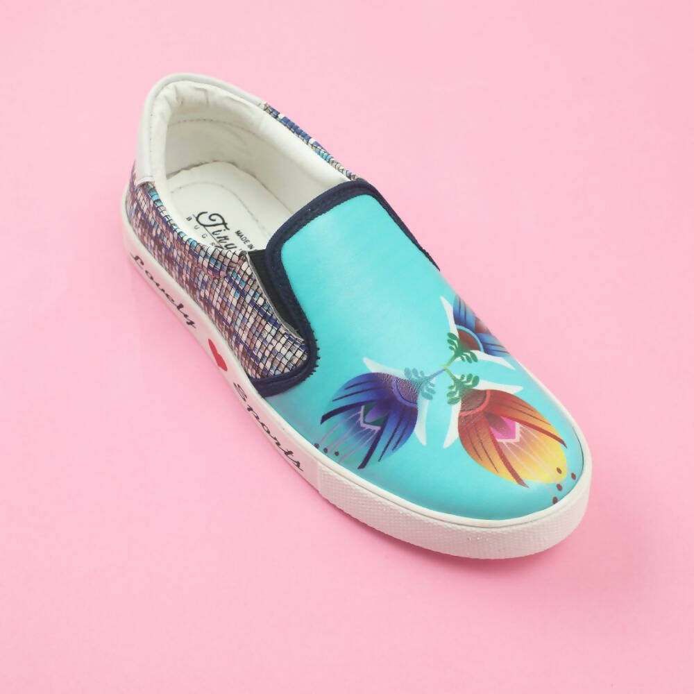 Tiny Bugs Girls Flower Printed Slip Ons Sneakers - Sky Blue - Distacart
