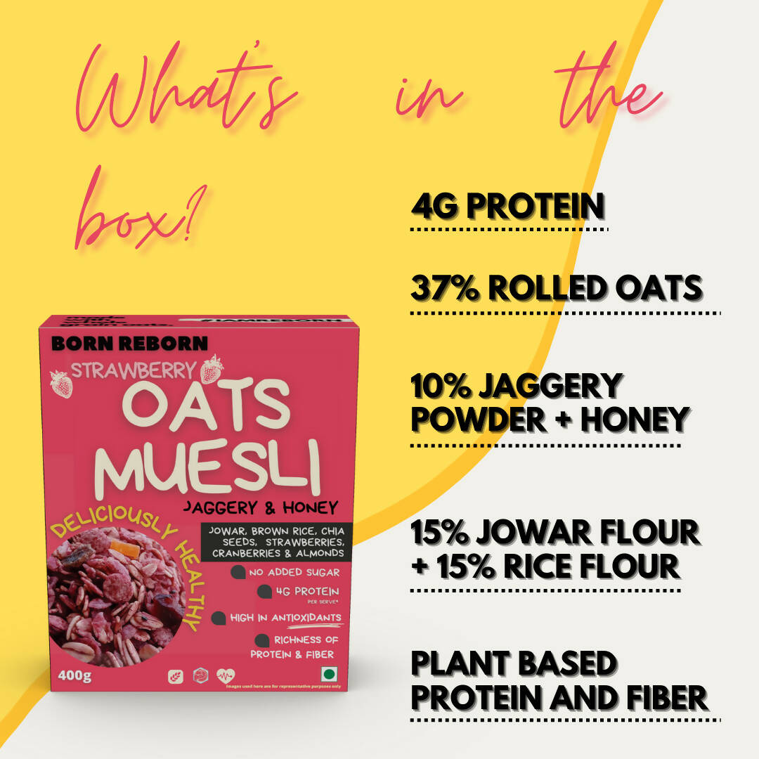 Born Reborn Strawberry Oats & Millets Muesli with Honey and Jaggery - Distacart