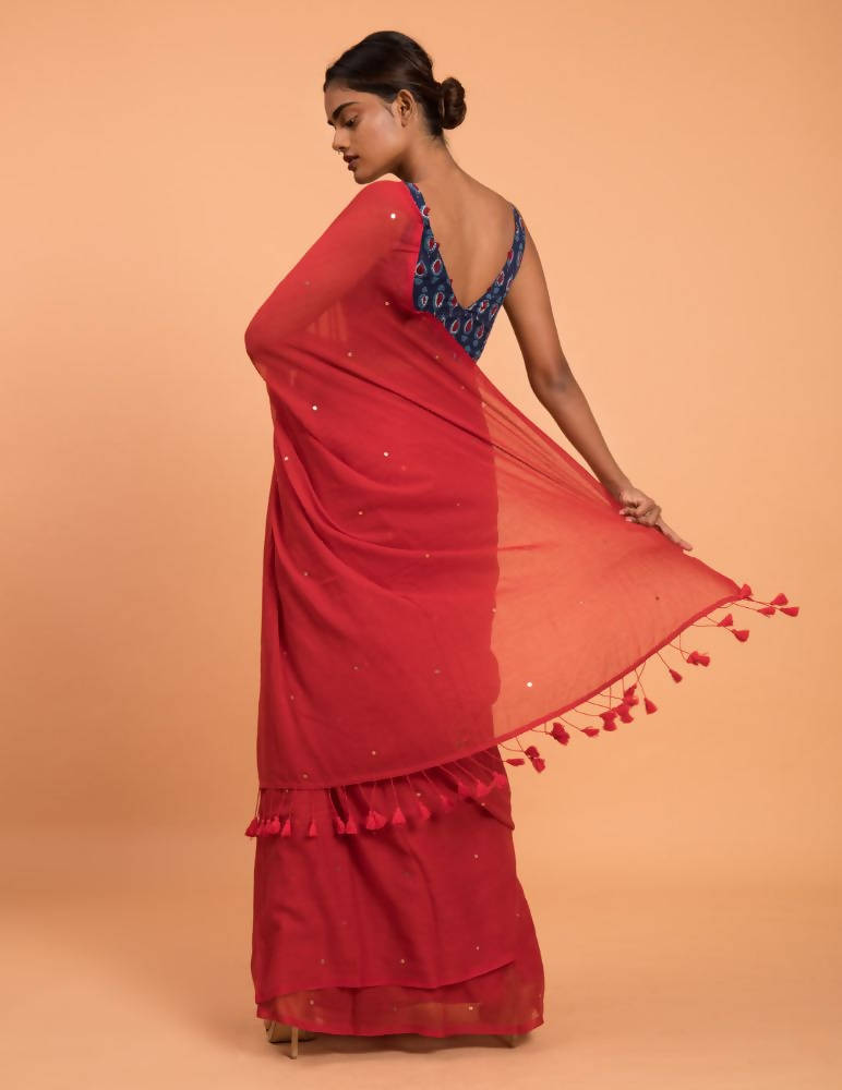 Suta Red Embellished Sequinned Pure Cotton Saree - Distacart