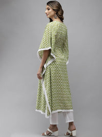 Thumbnail for Yufta Women Lime Green Printed Kaftan Kurta