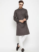 Thumbnail for Even Apparels Brown Pure Cotton Long Men's Kurta With Band Collar - Distacart