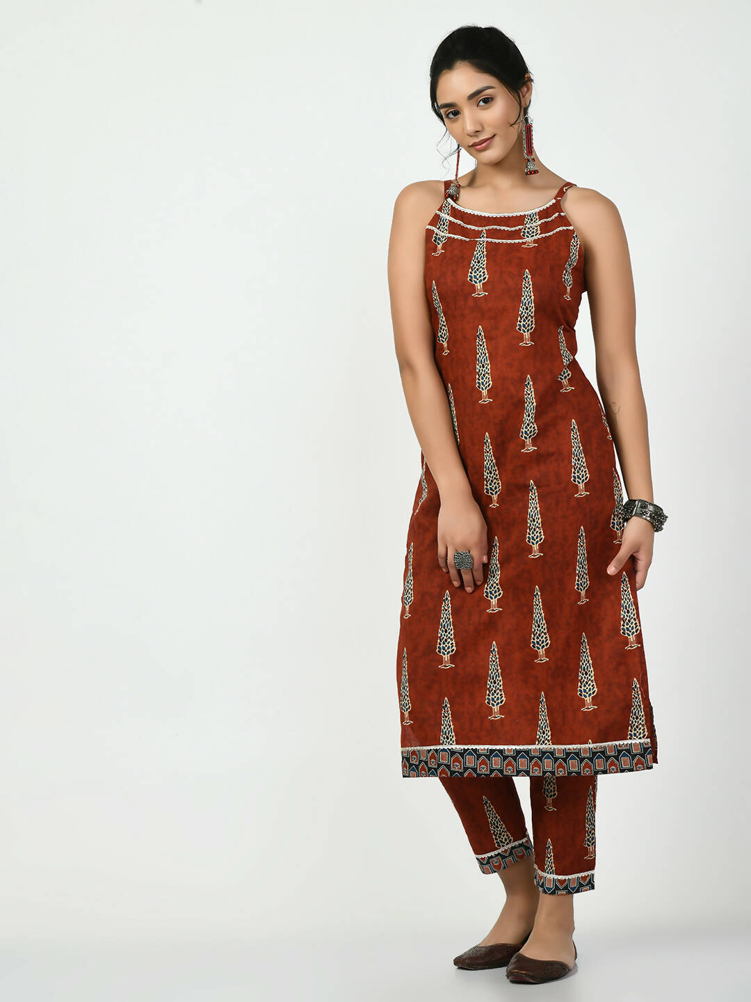 Myshka Women's Rust Straight Printed Kurta - Distacart