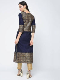Thumbnail for Aniyah Cotton Block Printed Navy Blue Latest Straight Kurta (AN-133K)