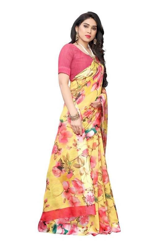 Vamika Yellow Linen Satin Border Saree (SONAKSHI 12 YELLOW )