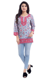 Thumbnail for Snehal Creations Ash Gray Faux Crepe Short Kurti Tunic