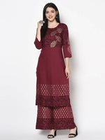 Thumbnail for Aniyah Rayon Maroon Color Block Print Straight Kurta (AN-185K)