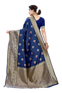 Thumbnail for Vamika Banarasi Jacquard Weaving Blue Saree (Siri Blue)