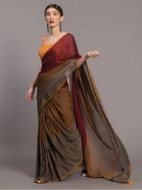Thumbnail for Suta Grey Maroon Colourblocked Pure Cotton Saree - Distacart