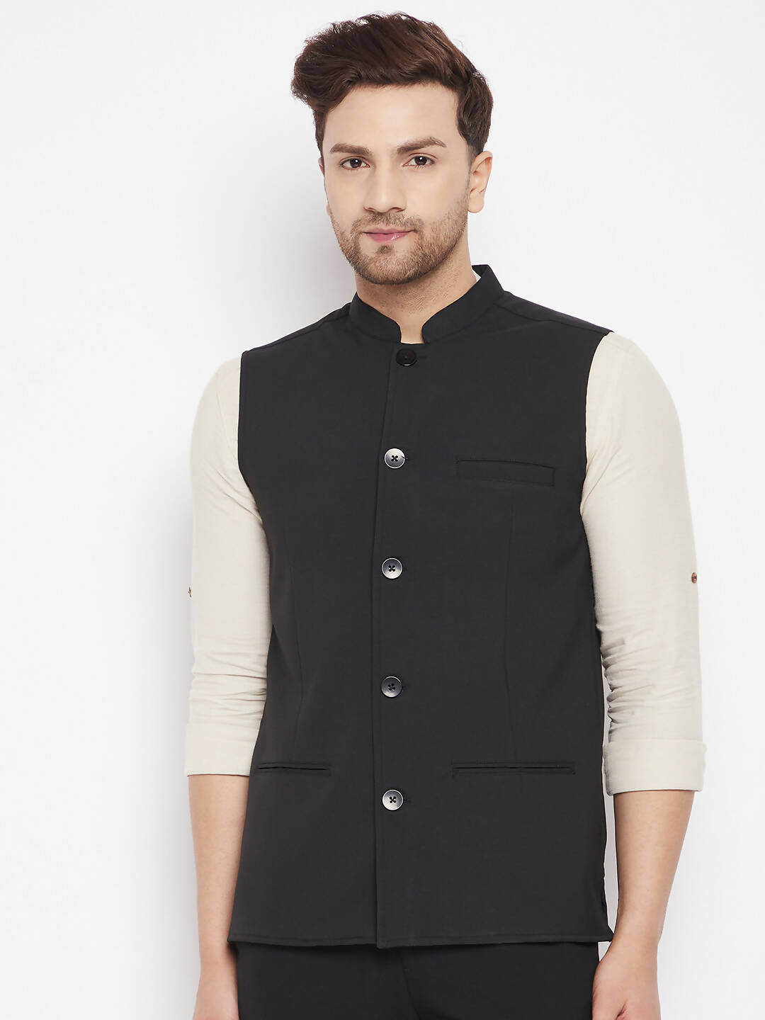 Even Apparels Black Merino Men Woven Nehru Jacket PW668 - Distacart