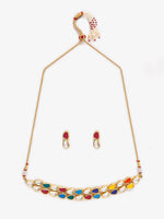 Thumbnail for Multioloured Kundan Studded Choker Jewellery Set - Ruby Raang - Distacart