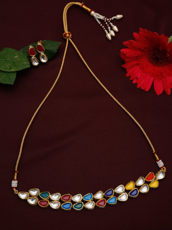 Multioloured Kundan Studded Choker Jewellery Set - Ruby Raang - Distacart
