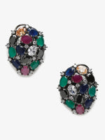 Thumbnail for Multicoloured Rhodium-Plated Teardrop Shaped Drop Earrings - Ruby Raang - Distacart