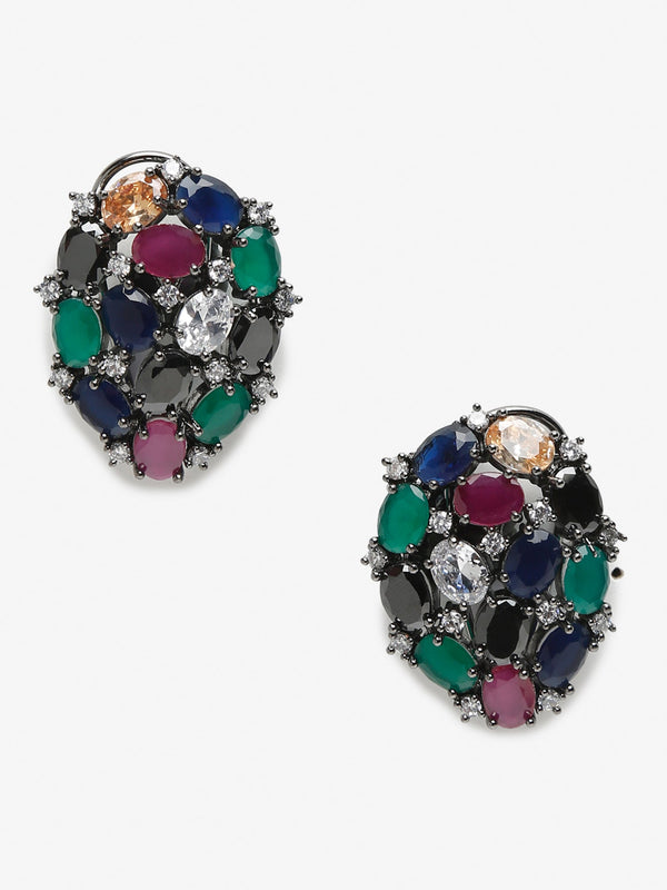 Multicoloured Rhodium-Plated Teardrop Shaped Drop Earrings - Ruby Raang - Distacart