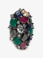 Thumbnail for Multicoloured Rhodium-Plated Teardrop Shaped Drop Earrings - Ruby Raang - Distacart