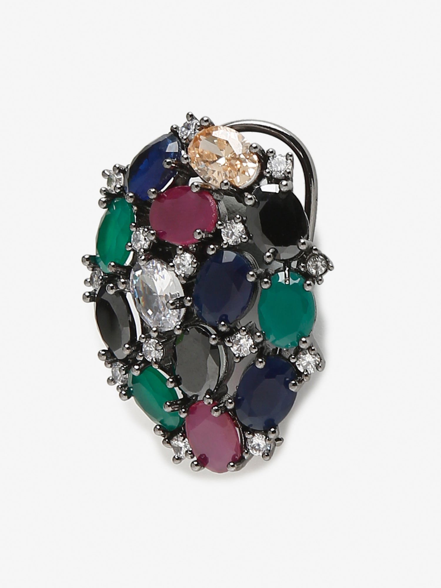 Multicoloured Rhodium-Plated Teardrop Shaped Drop Earrings - Ruby Raang - Distacart