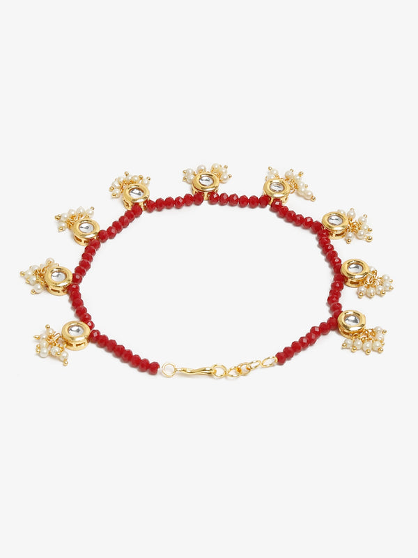 Women's Set Of 2 Red Anklets - Ruby Raang - Distacart