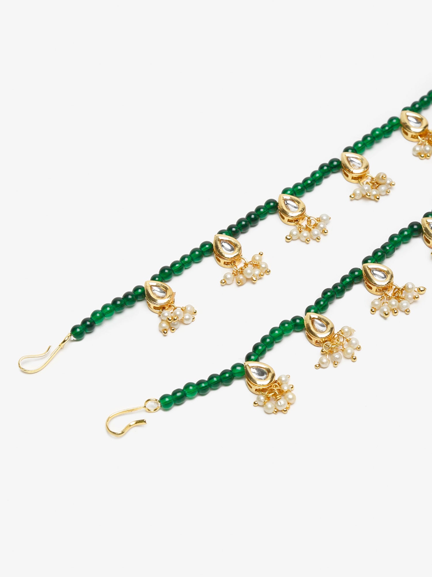 Women's Green Gold-Plated Anklets Set Of 2 - Ruby Raang - Distacart
