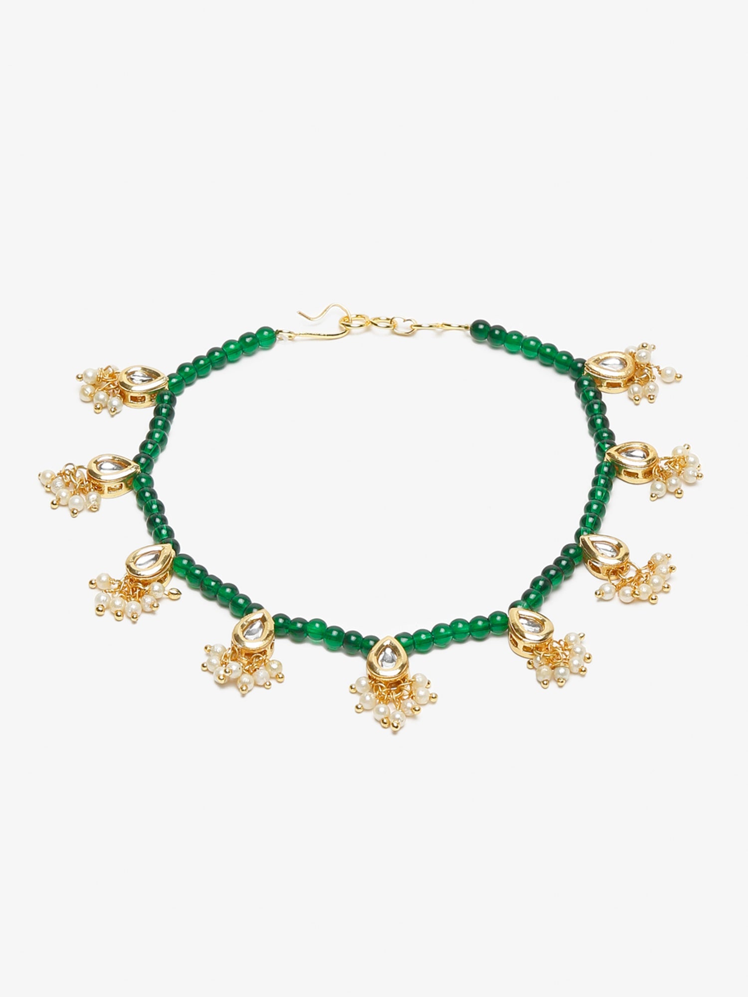 Women's Green Gold-Plated Anklets Set Of 2 - Ruby Raang - Distacart