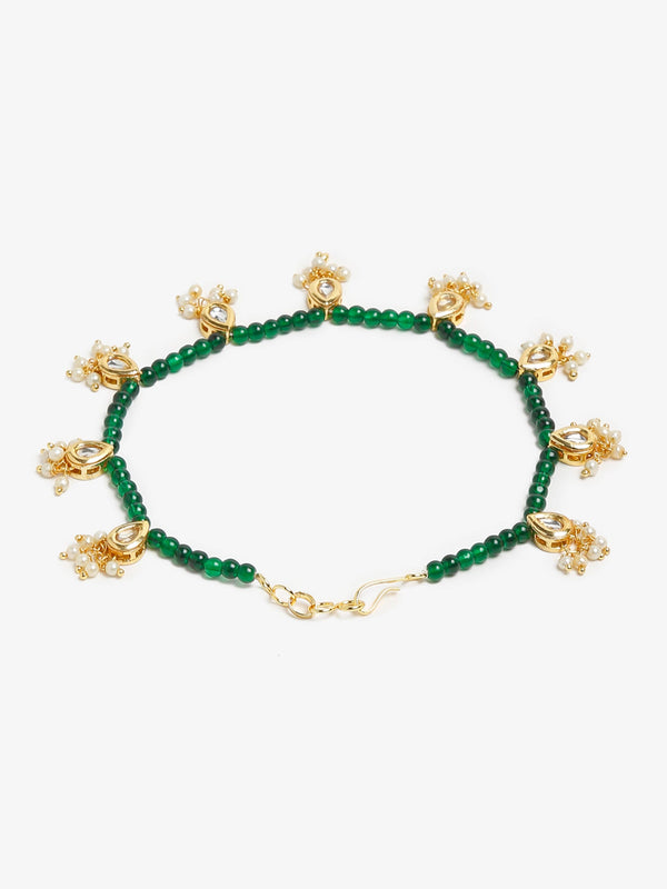 Women's Green Gold-Plated Anklets Set Of 2 - Ruby Raang - Distacart