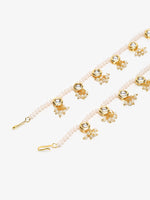 Thumbnail for Gold-Plated White Handcrafted Kundan Set Of 2-Studded Beaded Anklets - Ruby Raang - Distacart