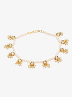 Thumbnail for Gold-Plated White Handcrafted Kundan Set Of 2-Studded Beaded Anklets - Ruby Raang - Distacart