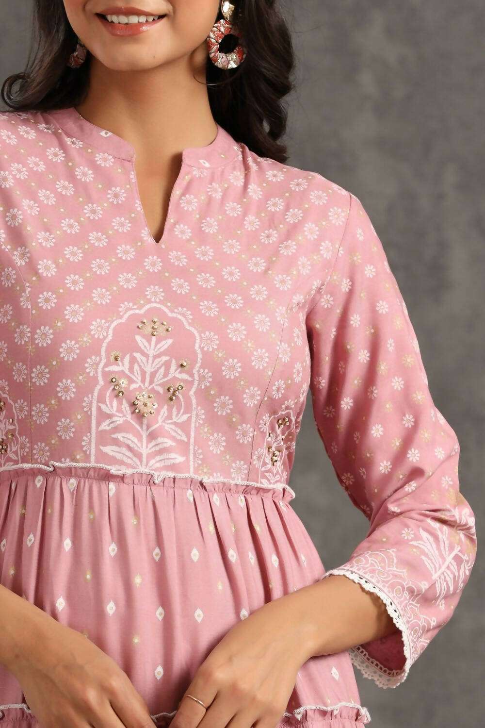 Juniper Womens Onion Pink Rayon Foil Printed Tiered Dress - Distacart