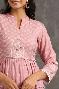 Thumbnail for Juniper Womens Onion Pink Rayon Foil Printed Tiered Dress - Distacart
