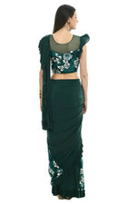 Thumbnail for Mominos Fashion All Season Wear Bottle Green And White Thread Embroidered Ruffled