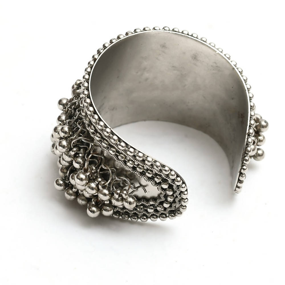 Mominos Fashion Kamal Johar Oxidised Silver-Plated Ghungroo Handcraft Cuff Bracelet
