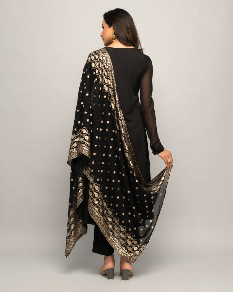 FIORRA Women's Black Creap A-Line Kurta Pant With Dupatta - Distacart