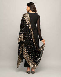 Thumbnail for FIORRA Women's Black Creap A-Line Kurta Pant With Dupatta - Distacart