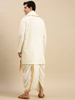 Thumbnail for Ramraj Cotton Premium Wedding Cream Readymade Panchakacham,Kurta & Towel Set RP Jari - Distacart
