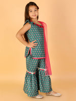 Thumbnail for Lil Drama Girls Kurta With Sharara With Dupatta Set - Green - Distacart
