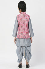 Thumbnail for Lil Drama Raangoli Boys Grey Kurta With Dhotiand Jacket Set - Distacart