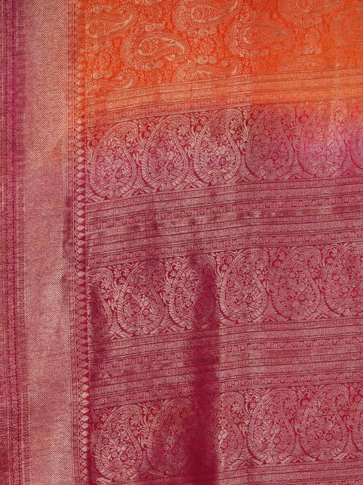 Kalamandir Ethnic Motifs Orange Silk Blend Saree